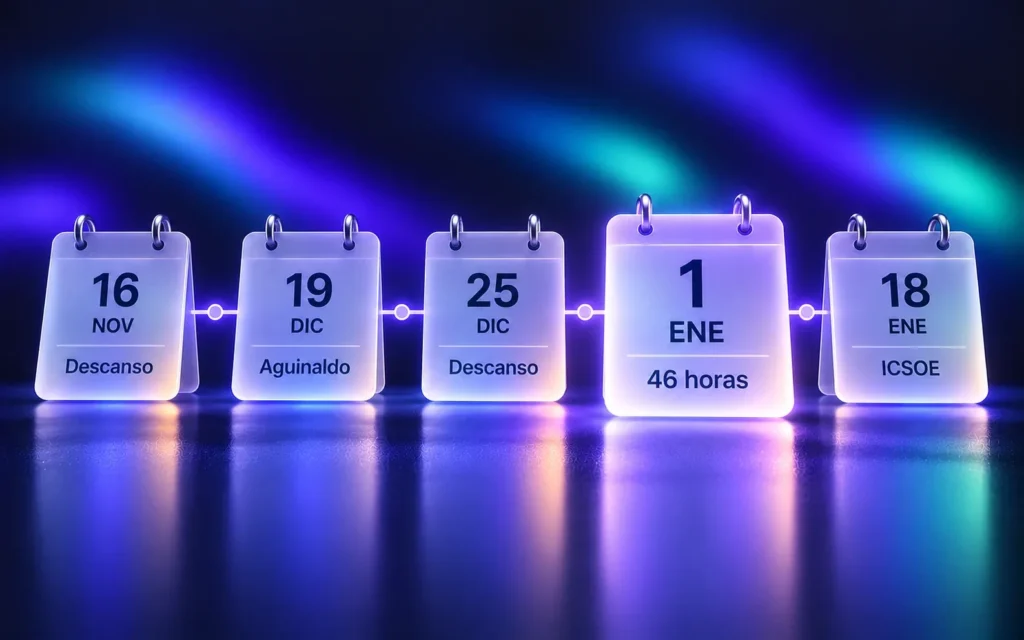 Fechas laborales de octubre 2026 a enero 2027: 16 de noviembre, 19 de diciembre, 25 de diciembre, 1 de enero y 18 de enero