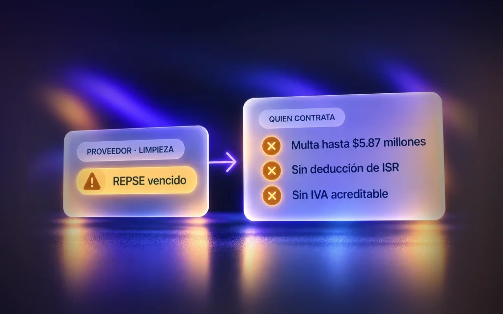 Proveedor con REPSE vencido: quien contrata enfrenta multa de hasta 5.87 millones de pesos y pierde la deducción de ISR y el IVA acreditable