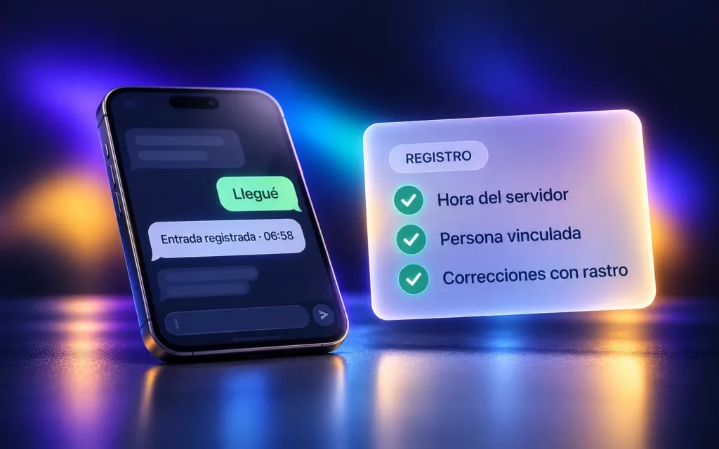 Reloj checador por WhatsApp con registro de hora y confirmación
